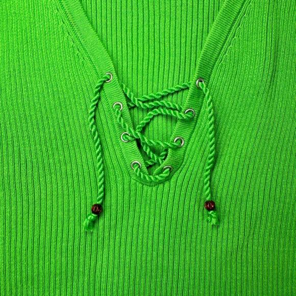 Lauren Ralph Lauren Sleeveless Top V-Neck Lime Green Women's Large Whimsy Y2K - Picture 10 of 16